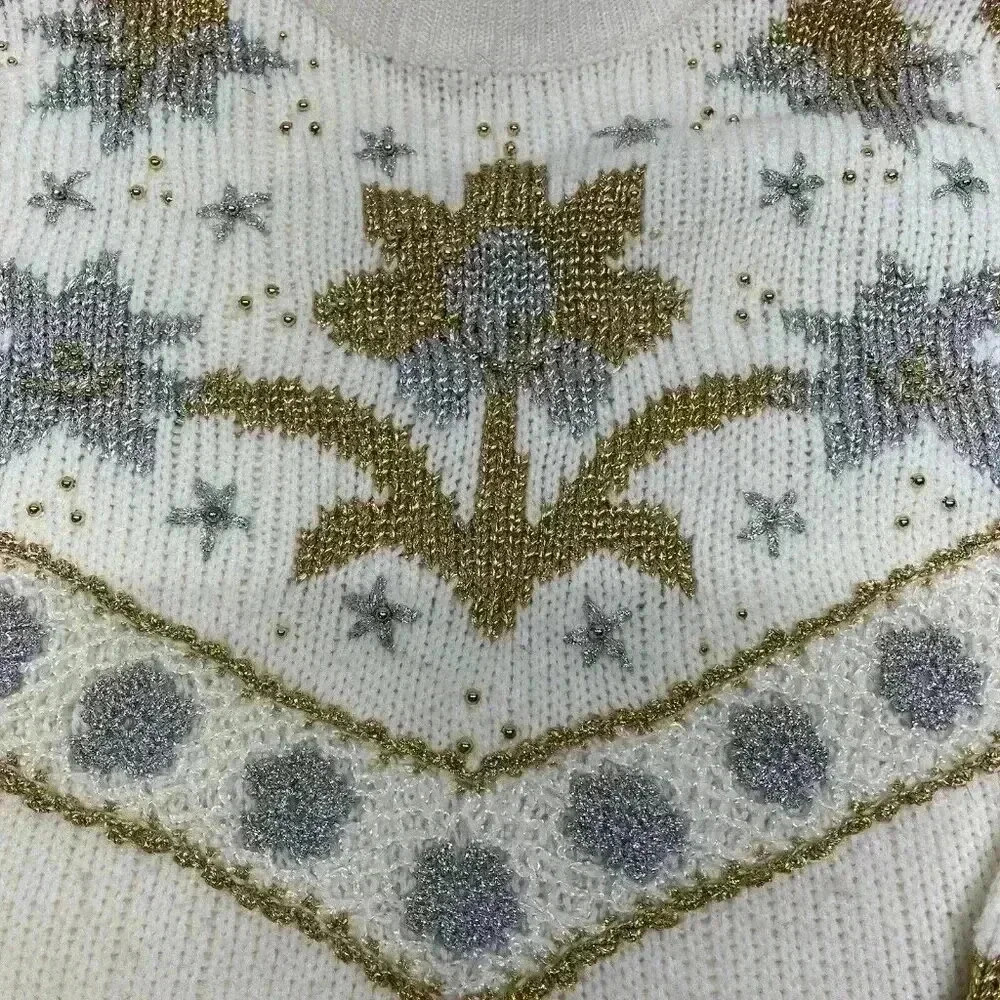 Vintage Silver And Gold Christmas Sweater-ugly Christmas-med‎ - Picture 4 of 6